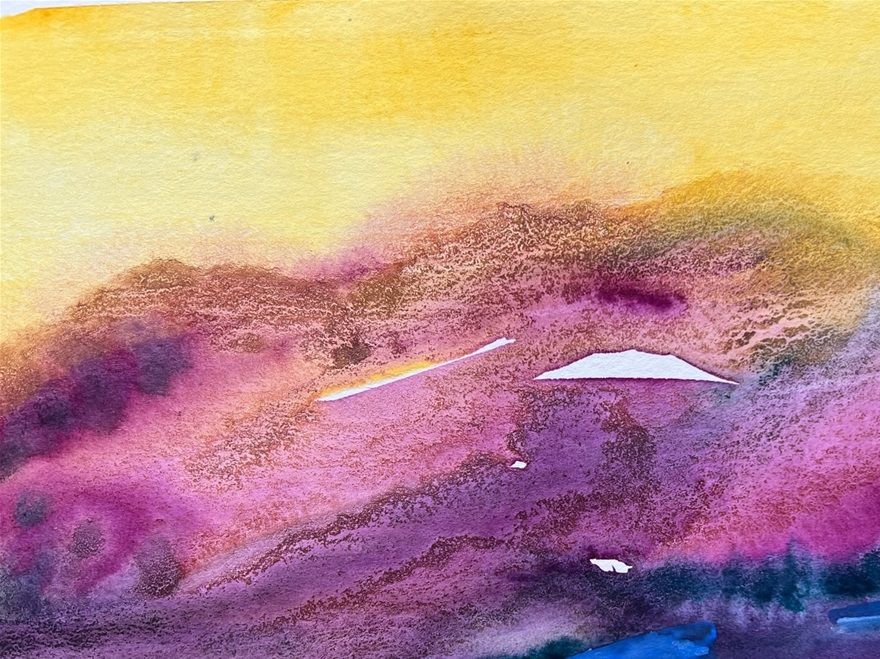 Purple Ridge a fantasy watercolor landscape $45.00 framed